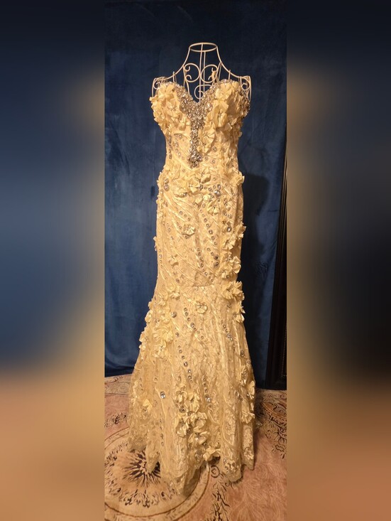 Terani Couture Dresses & Skirts - Elegant OOAK Couture Ivory Floral Appliqué Gown with Crystal Accents